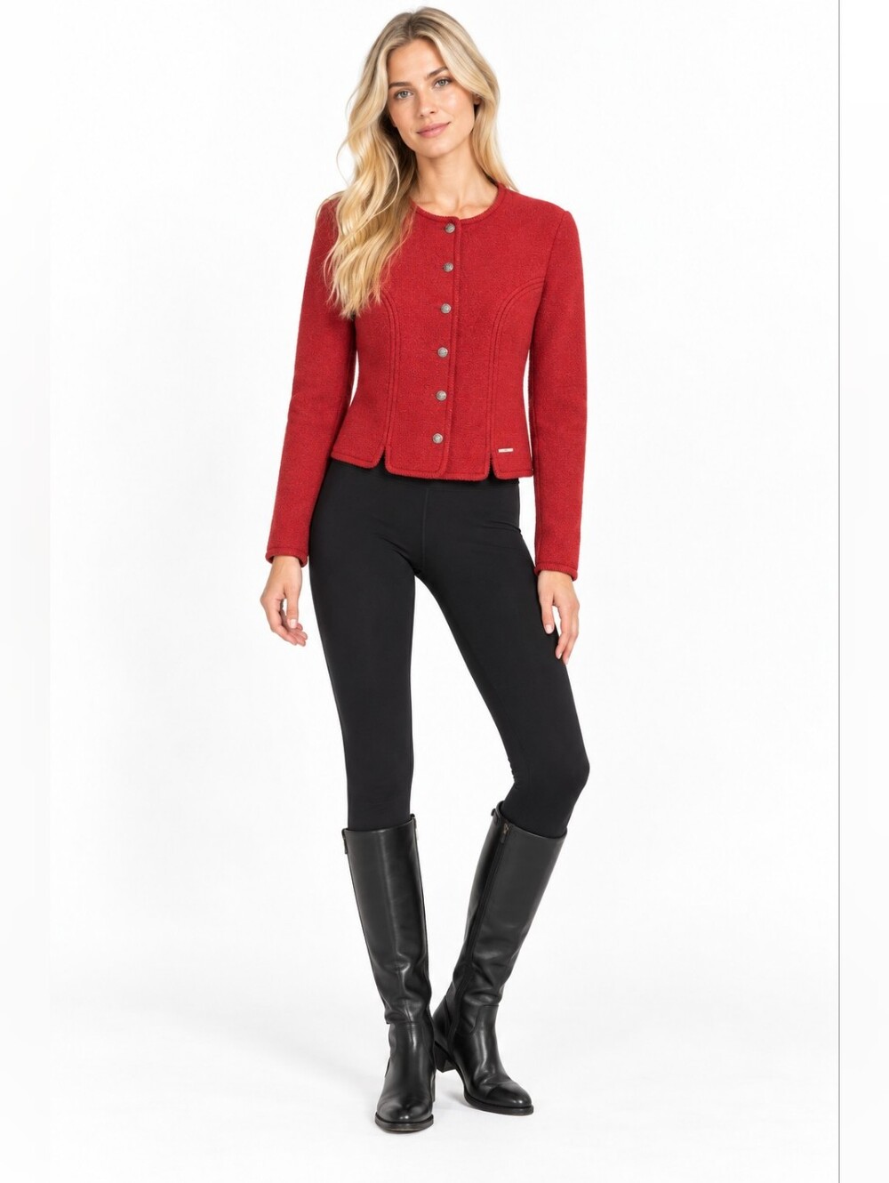 Geiger Size US 8 / EU 40 100% Wool Tailored Red Button-Front Knit Blazer